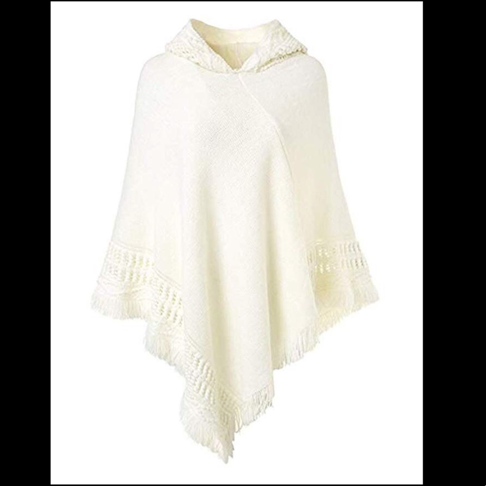 Women’s Hooded Poncho/Shawl - OneSize (Ivory)
